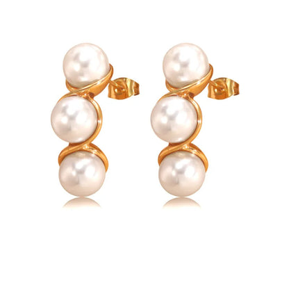 *Σκουλαρίκια χρυσό ατσάλι με τρεις πέρλες-EA518