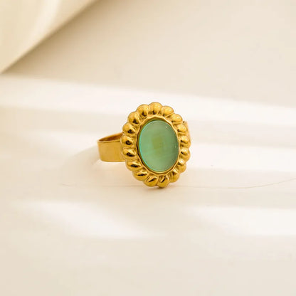 Δαχτυλίδι επιχρυσωμένο ατσάλι με πράσινη πέτρα-R078
