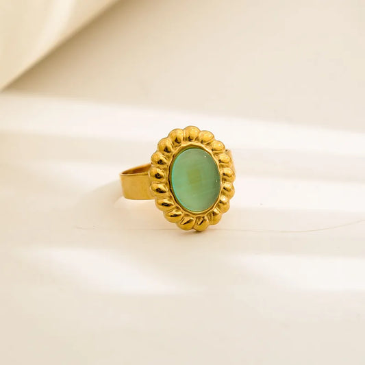 Δαχτυλίδι επιχρυσωμένο ατσάλι με πράσινη πέτρα-R078