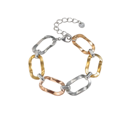Βραχιόλι επιχρυσωμένο ατσάλι με ασημί οβαλ κρίκοι-BR101