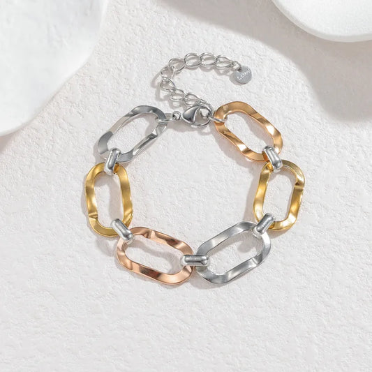 Βραχιόλι επιχρυσωμένο ατσάλι με ασημί οβαλ κρίκοι-BR101
