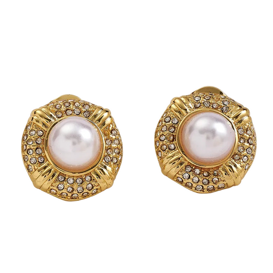 *Σκουλαρίκια ατσάλι με πέρλα και στρας-EA461