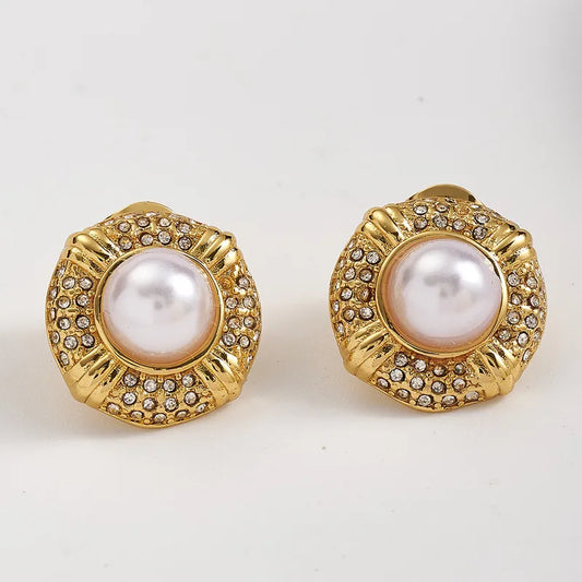 *Σκουλαρίκια ατσάλι με πέρλα και στρας-EA461