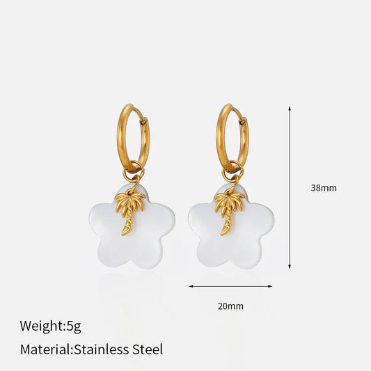 Σκουλαρίκια ατσάλινα με λουλούδι και φοίνικα - ea762