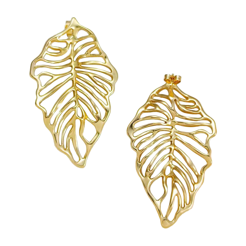 Σκουλαρίκια επιχρυσωμένο ατσάλι περίγραμμα φύλλου-EA310