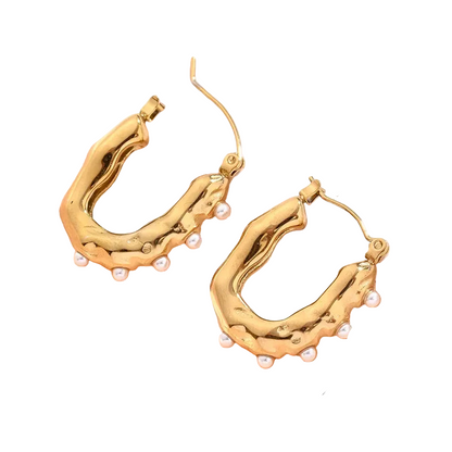 *Σκουλαρίκια χρυσό ατσάλι οβαλ με πέρλες-EA020