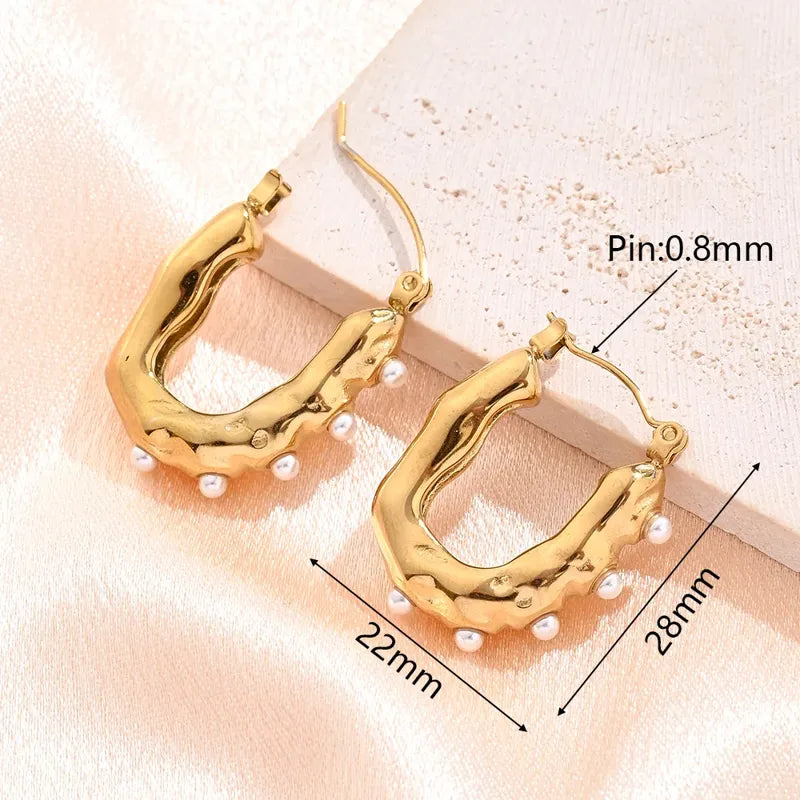 *Σκουλαρίκια χρυσό ατσάλι οβαλ με πέρλες-EA020