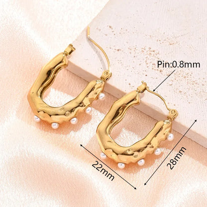 *Σκουλαρίκια χρυσό ατσάλι οβαλ με πέρλες-EA020