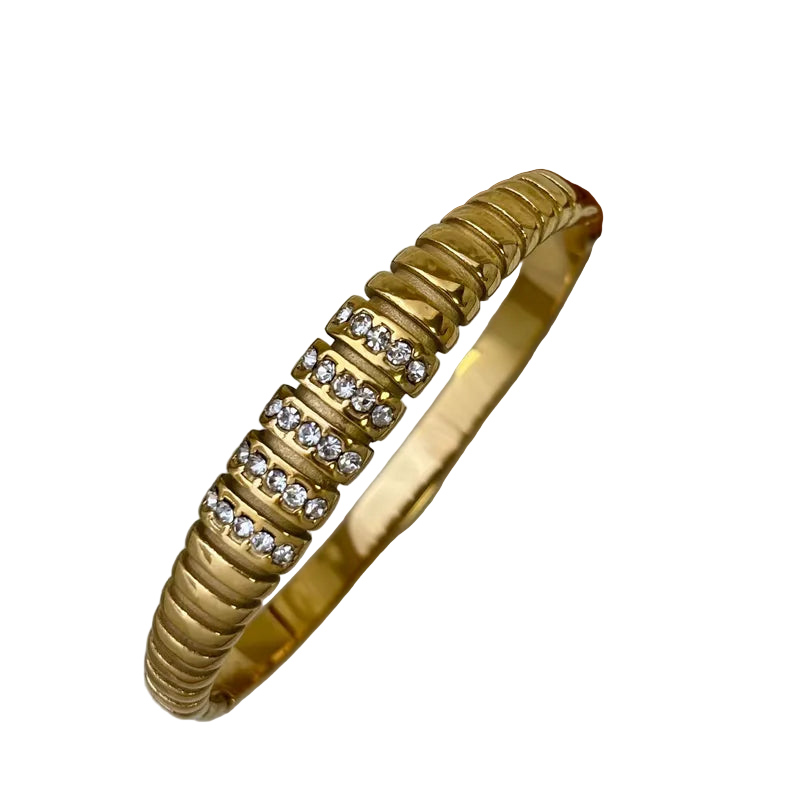 Bratara din otel auriu cu strasuri-BR252