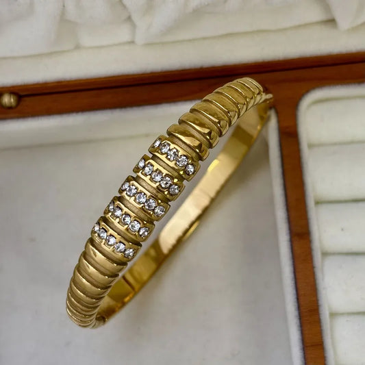 Bratara din otel auriu cu strasuri-BR252