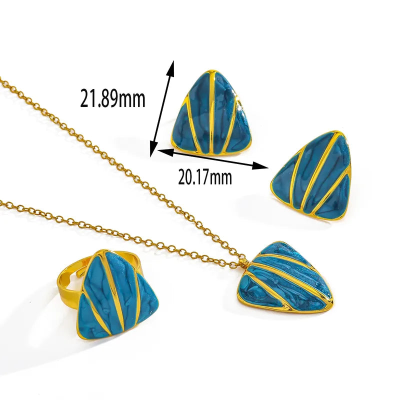 Σετ επιχρυσωμένο ατσάλι μπλε κολιέ σκουλαρίκια δαχτυλίδι-SET042