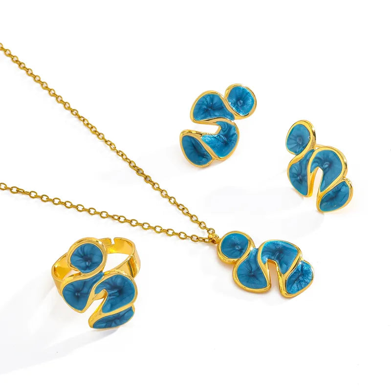 Σετ επιχρυσωμένο ατσάλι μπλε κολιέ σκουλαρίκια δαχτυλίδι-SET029