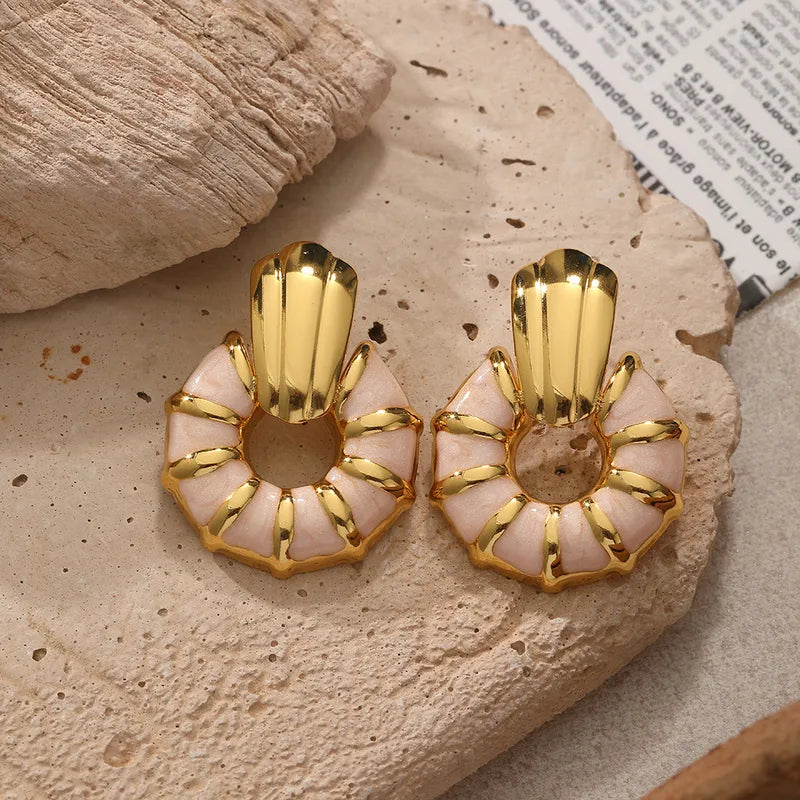 Σκουλαρίκια επιχρυσωμένο ατσάλι ροζ-EA262