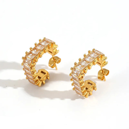 Cercei inele din otel placat cu aur cu zircon-EA450