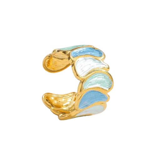 Inel din oțel placat cu aur cu detalii albastre - R099