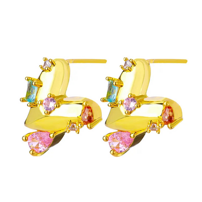 *Σκουλαρίκια επιχρυσωμένο ατσάλι καρδιές με zircon-EA356