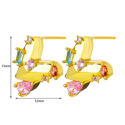 *Σκουλαρίκια επιχρυσωμένο ατσάλι καρδιές με zircon-EA356