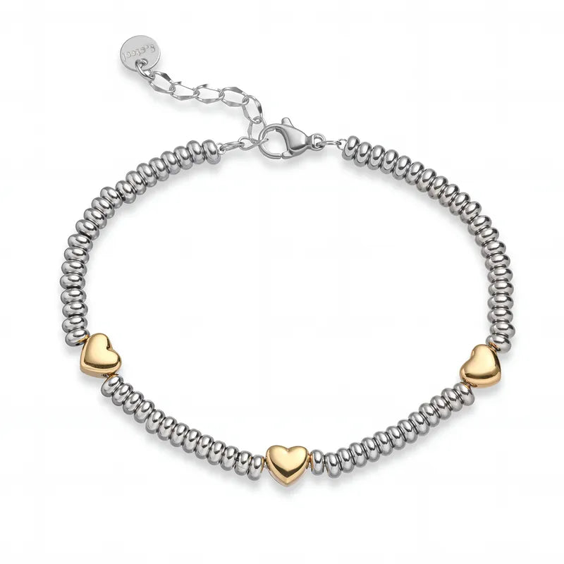 Βραχιόλι ατσάλι με χρυσές καρδιές-BR118