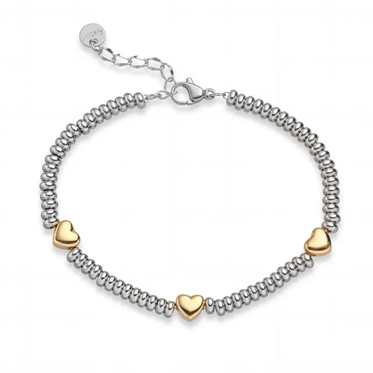 Βραχιόλι ατσάλι με χρυσές καρδιές-BR118