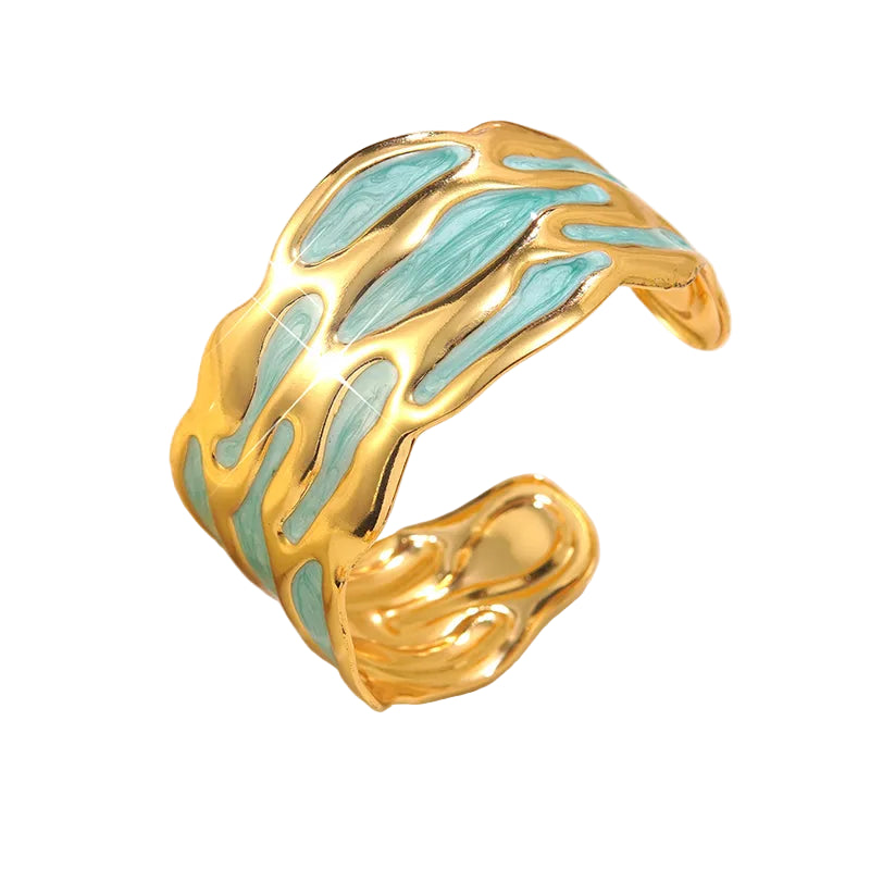 Βραχιόλι χρυσό ατσάλι με γαλάζια βαθουλώματα-BR215