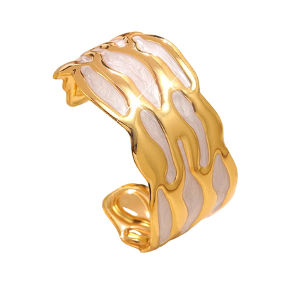 Βραχιόλι χρυσό ατσάλι με λευκά βαθουλώματα-BR173