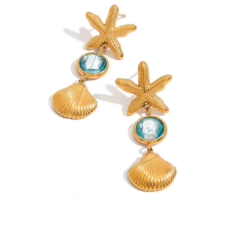 Σκουλαρίκια επιχρυσωμένο ατσάλι με γαλάζιο zircon - EA793