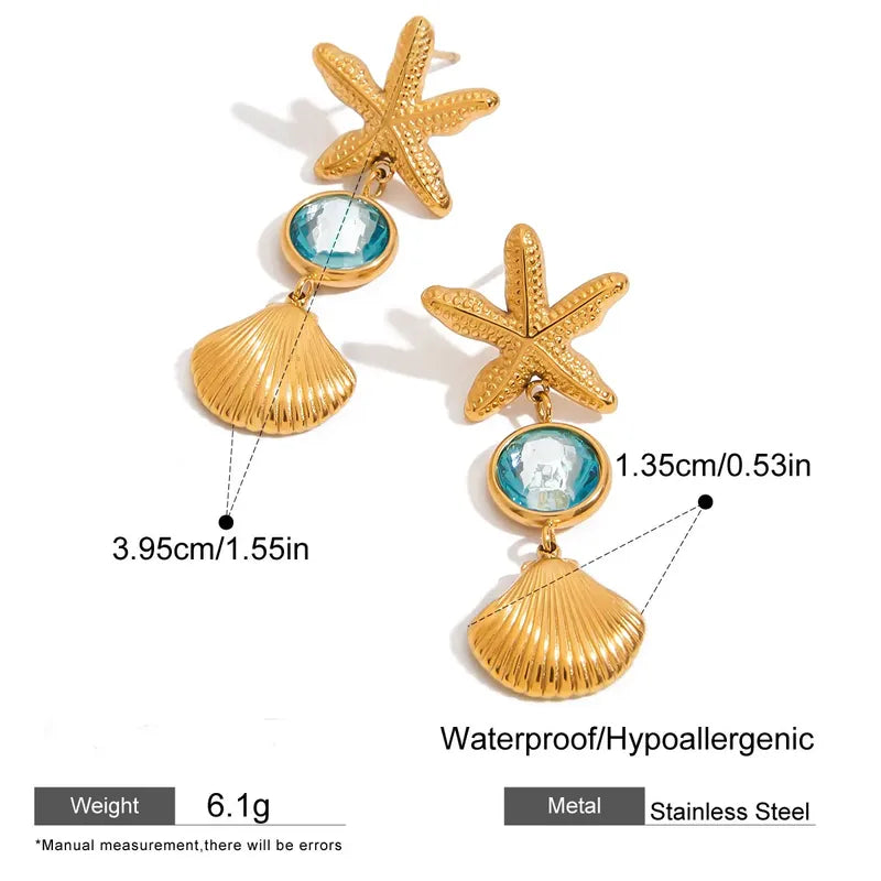 Σκουλαρίκια επιχρυσωμένο ατσάλι με γαλάζιο zircon - EA793