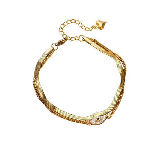 Βραχιόλι ποδιού ατσάλινο με διπλή αλυσίδα και μάτι - AN056