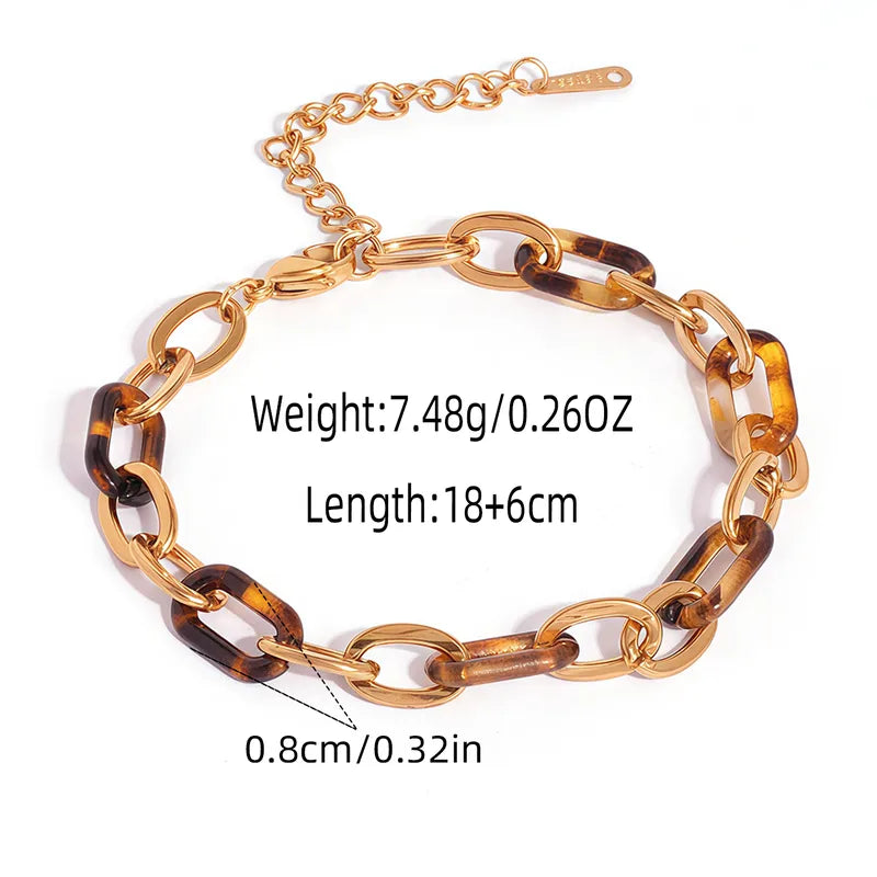 Βραχιόλι επιχρυσωμένο ατσάλι αλυσίδα με λεοπάρ print-BR168