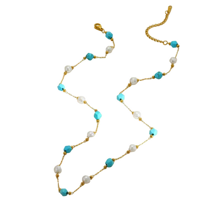 Κολιέ επιχρυσωμένο ατσάλι με τιρκουάζ πέτρες- NE798