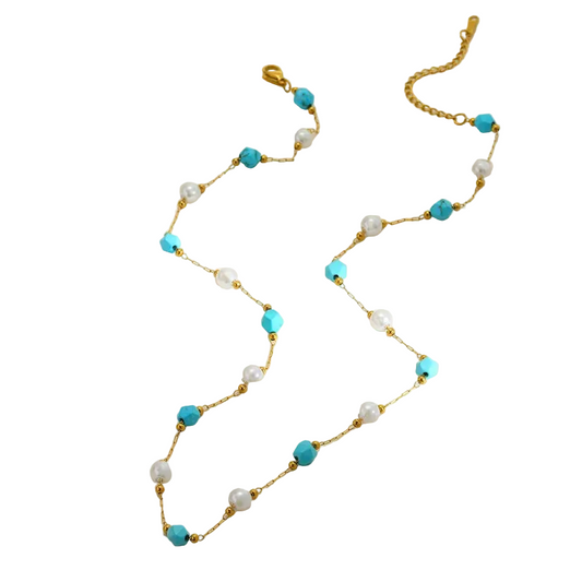 Κολιέ επιχρυσωμένο ατσάλι με τιρκουάζ πέτρες- NE798