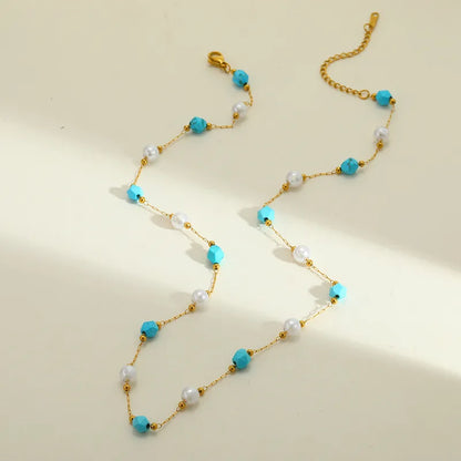 Κολιέ επιχρυσωμένο ατσάλι με τιρκουάζ πέτρες- NE798