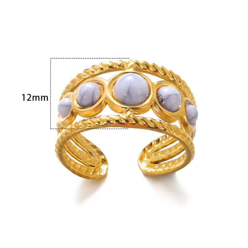 Δαχτυλίδι ατσάλινο χρυσό με πέρλες- w565