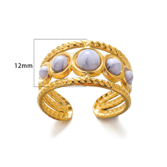 Δαχτυλίδι ατσάλινο χρυσό με πέρλες- w565