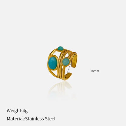 Δαχτυλίδι επιχρυσωμένο ατσάλι με τιρκουάζ πέτρες-R046