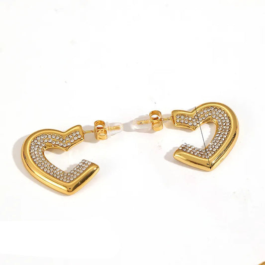 Σκουλαρίκια επιχρυσωμένο ατσάλι μισή καρδιά και στρας-EA340