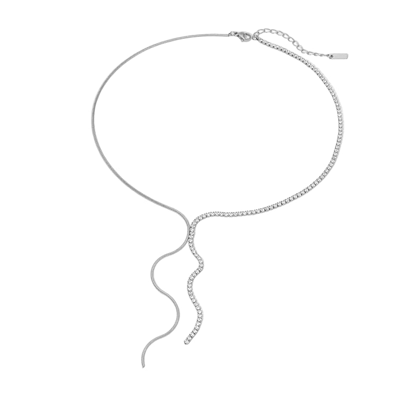 Κολιέ ατσάλι μισή πλευρά zircon-NE356