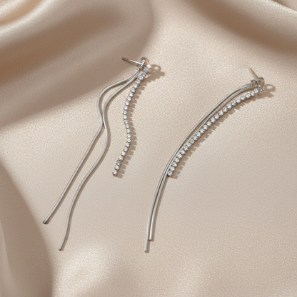 Σκουλαρίκια ατσάλι μακρυά με zircon-EA320