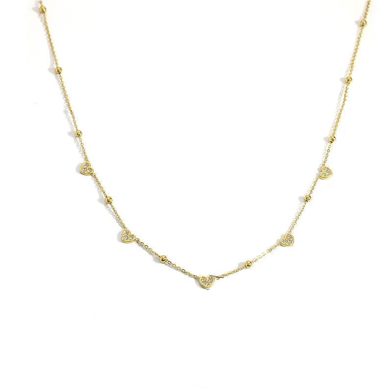 Colier din oțel placat cu aur cu inimioare-NE086