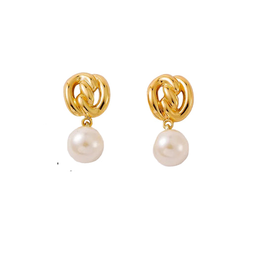 Cercei din oțel placat cu aur cu perlă-EA038