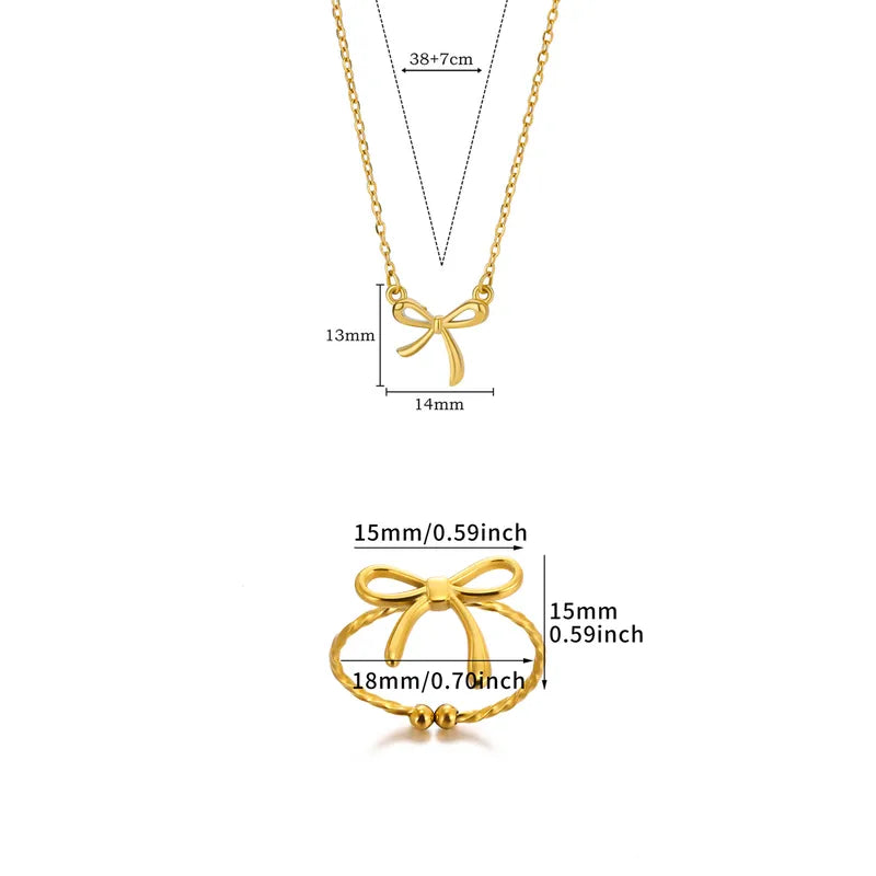 Σετ επιχρυσωμένο ατσάλι φιόγκος κολιέ και δαχτυλίδι-SET047