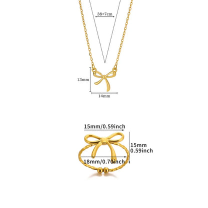 Σετ επιχρυσωμένο ατσάλι φιόγκος κολιέ και δαχτυλίδι-SET047