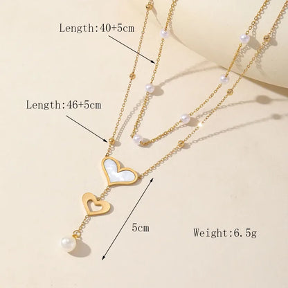 Colier dublu din oțel placat cu aur cu inimioare-NE050