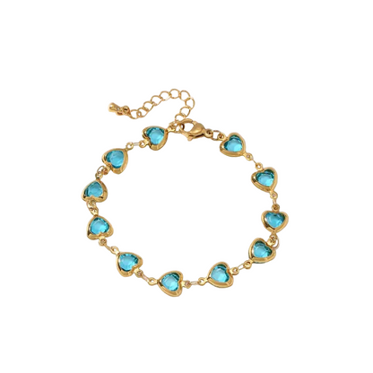 Βραχιόλι επιχρυσωμένο ατσάλι με γαλάζιες καρδιές-BR201