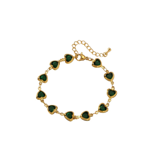 Βραχιόλι επιχρυσωμένο ατσάλι με πράσινες καρδιές-BR280