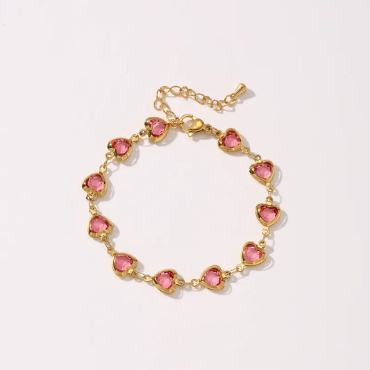 Βραχιόλι επιχρυσωμένο ατσάλι με ροζ καρδιές-BR311