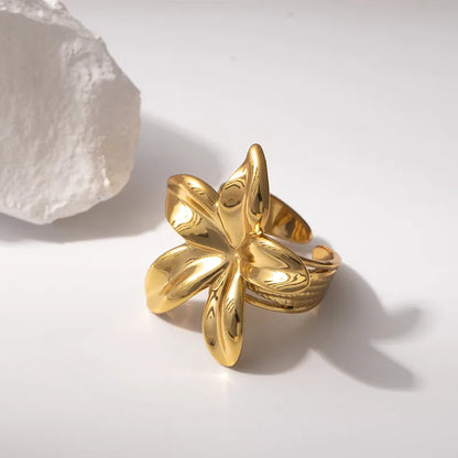 Δαχτυλίδι επιχρυσωμένο ατσάλι με λουλούδι- R377