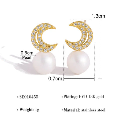 Σκουλαρίκια επιχρυσωμένο ατσάλι φεγγάρι με zircon-EA092