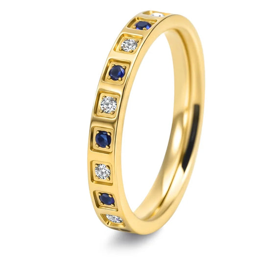 Δαχτυλίδι επιχρυσωμένο ατσάλι με μπλε και ασημί zircon-R010