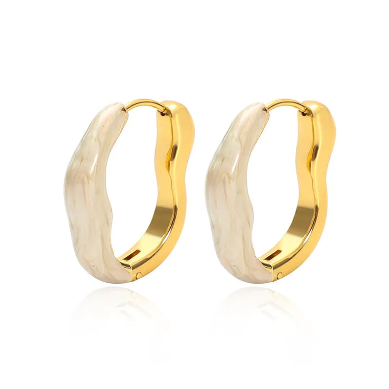 Σκουλαρίκια ατσάλι κρίκοι με λευκό-EA421